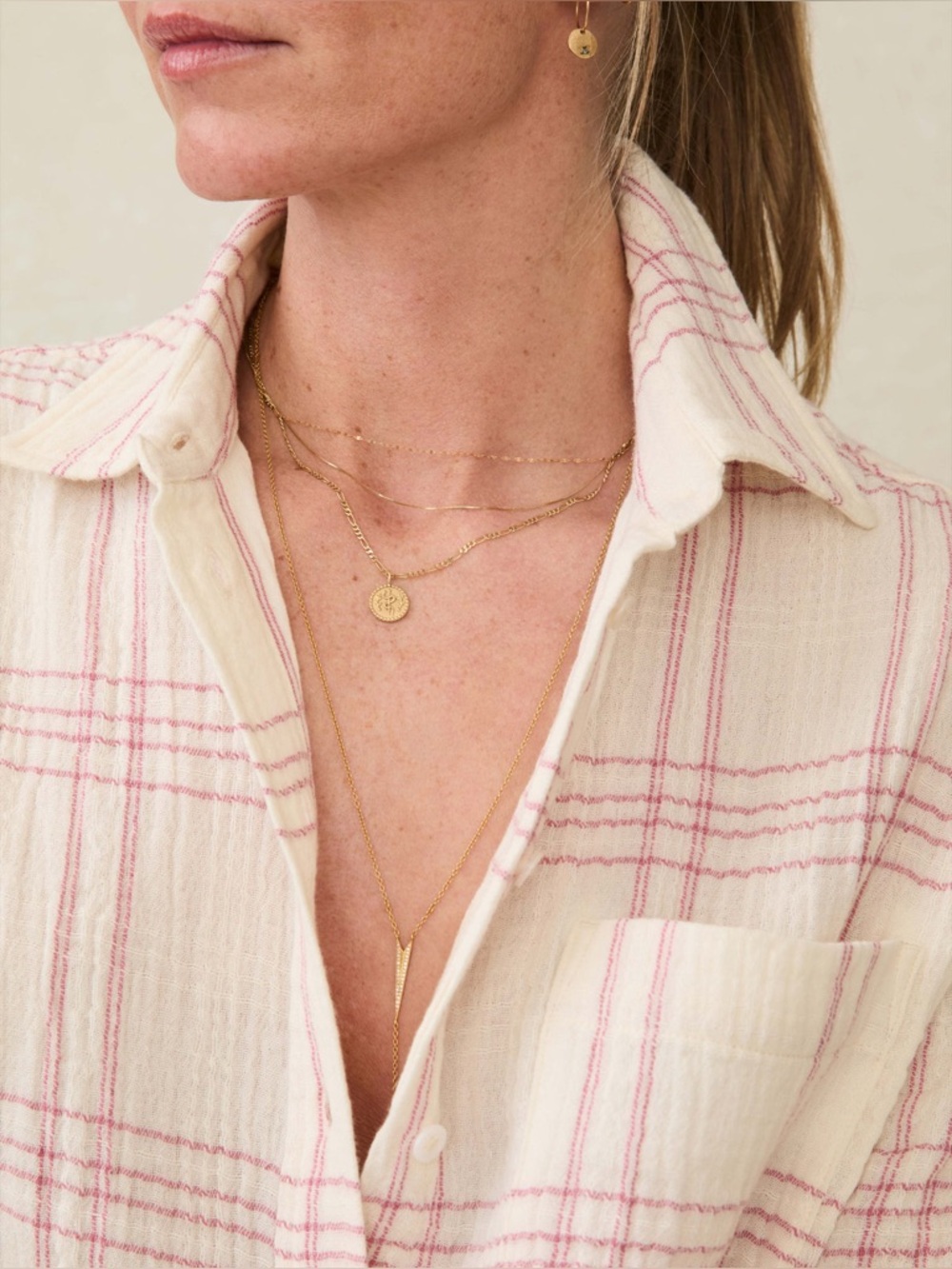 Faherty Dune Cotton Gauze Relaxed Shirt Rose Cove Plaid Long Sleeve Top Medium - Picture 8 of 11
